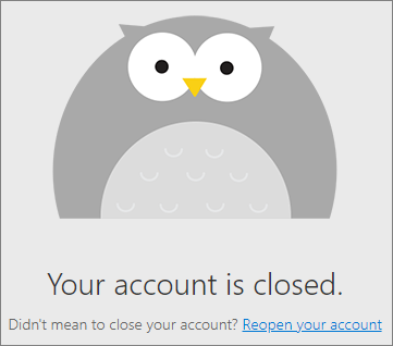 Screenshot of the Your account is closed confirmation dialog for Individual Users.