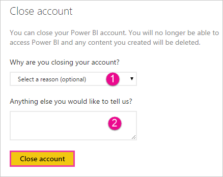 Screenshot of the Close account dialog for Individual Users, showing fields to provide further information for closing the account.