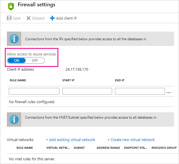 A screenshot that shows the Azure allowed services access option.