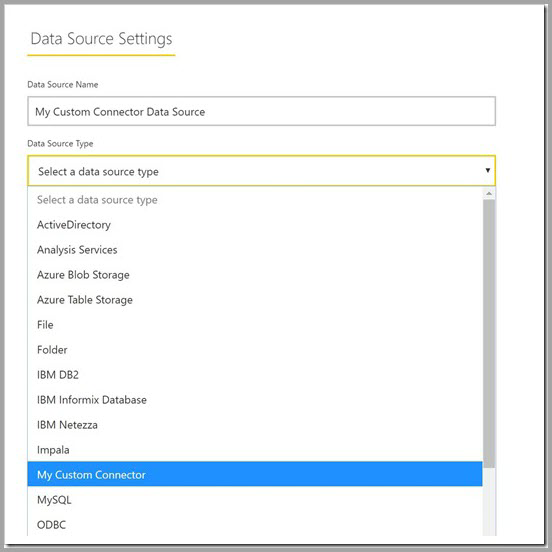 Screenshot that shows the Data Source list on the Settings page.