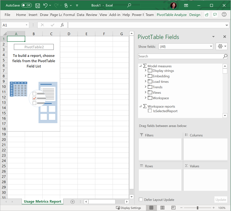 Screenshot of PivotTable in Excel.