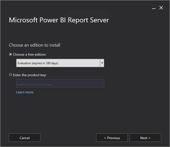 Choosing the software edition- Power BI Report Server