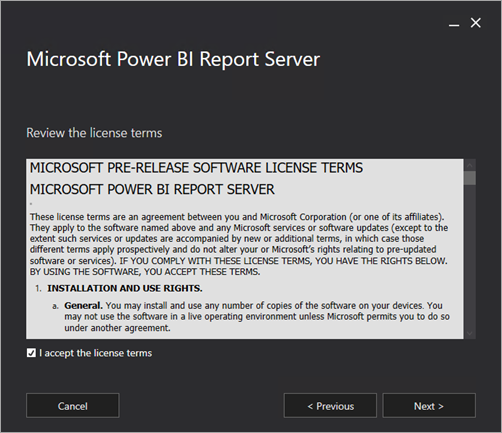 Terms and Conditionas Screen - Power BI Report Server