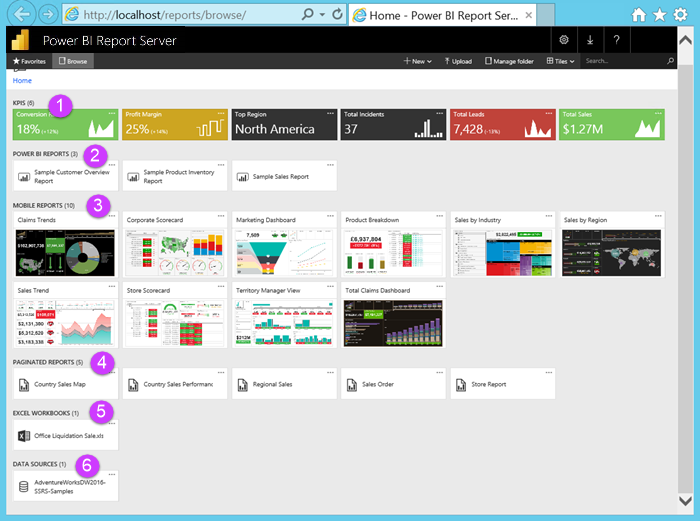 Screenshot van Power BI Report Server software.