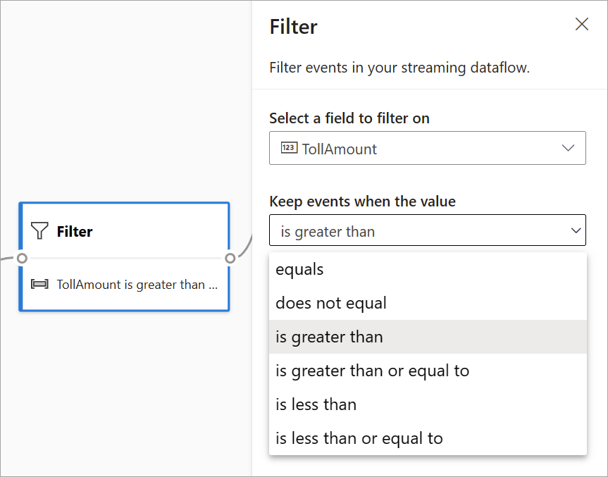 Screenshot that shows configuration of the Filter transformation.