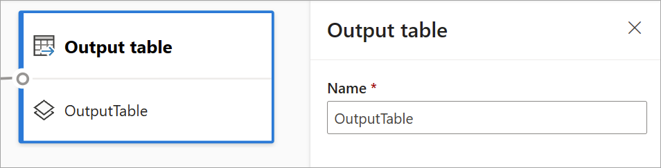 Screenshot that shows configuration of an output table.