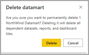 Screenshot of the datamart delete datamart menu.