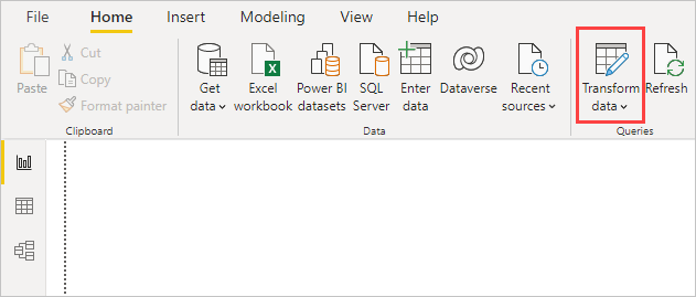 Screenshot of Power BI Desktop showing Power Query Editor Home tab.
