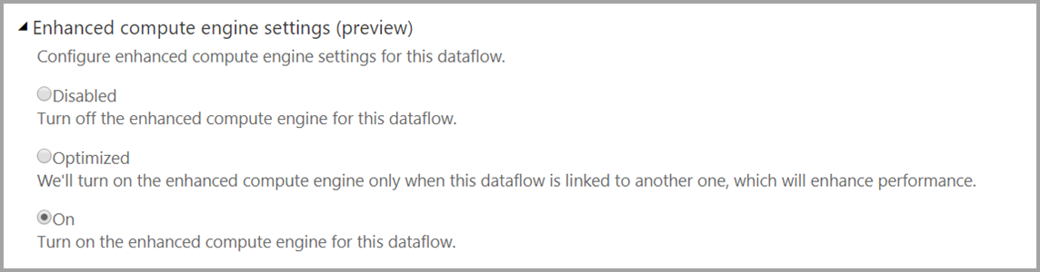 Enable the enhanced compute engine for dataflows