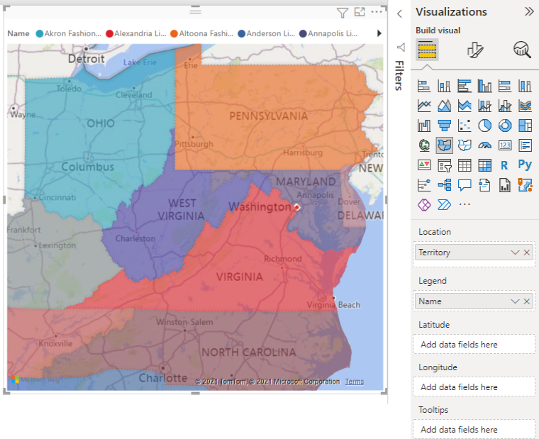 Screenshot of filled maps and Bing.