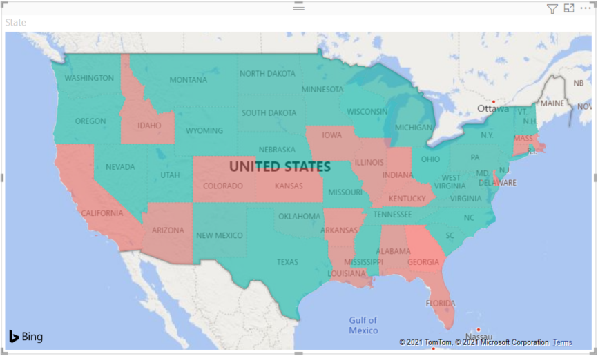 Screenshot of map of the United States.