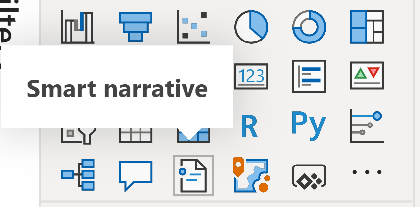 Screenshot showing the Visualizations pane. The Smart narrative icon is selected.