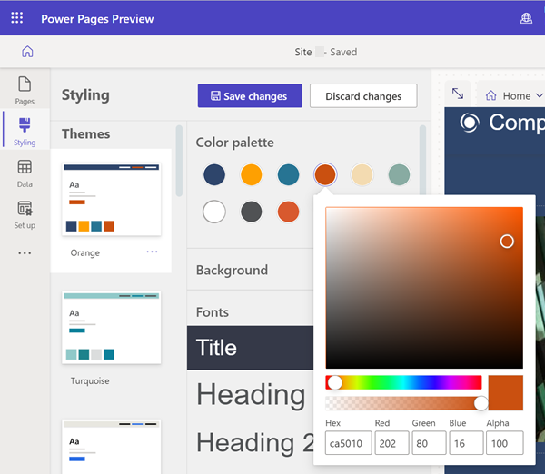 The color picker feature within portals.