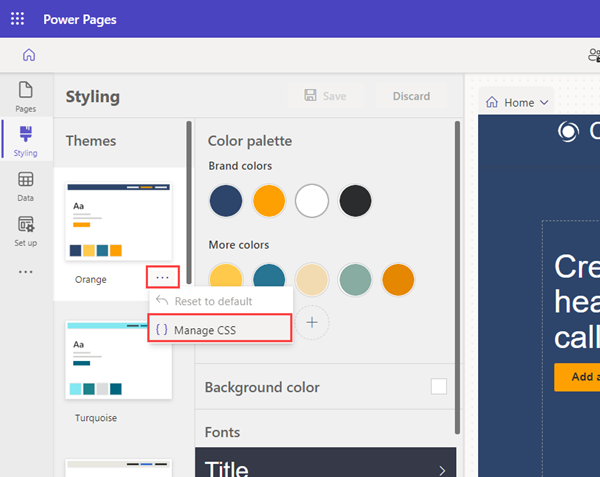 Open the manage CSS panel from Styling workspace.
