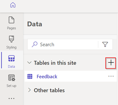 Create a new table button.