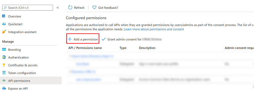 Screenshot of adding a permission.