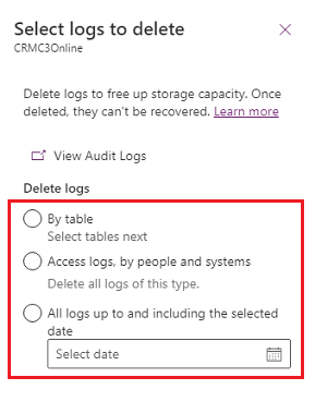 Select a method to select logs to delete.