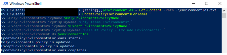 Replace environments in exclusion list.