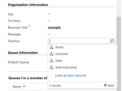 Screenshot that shows how to add a user to a position in Hierarchy Security