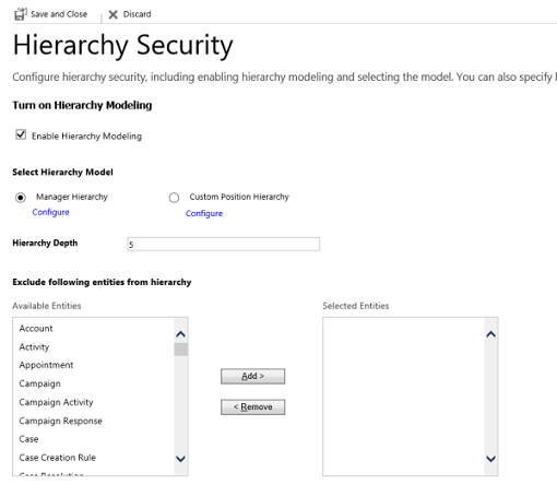 Screenshot that shows where to set up hierarchy security in the legacy UI.