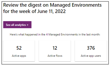 Screenshot of the first section of a Managed Environments weekly digest.