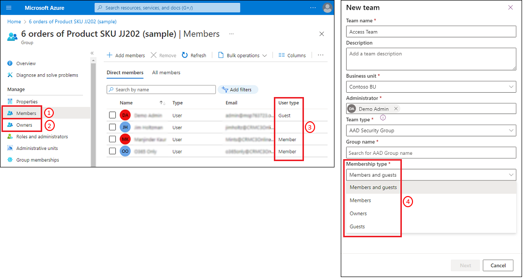 How does Azure AD members match to Dataverse group team members