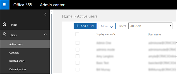 Microsoft 365 admin center active users.