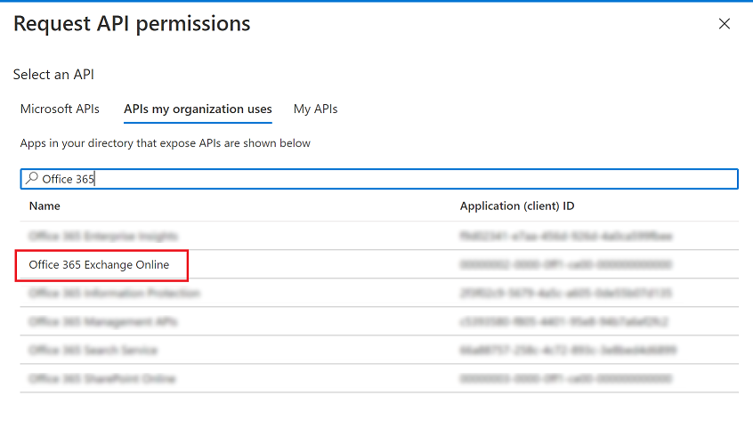 Screenshot of the Office 365 Exchange Online API.