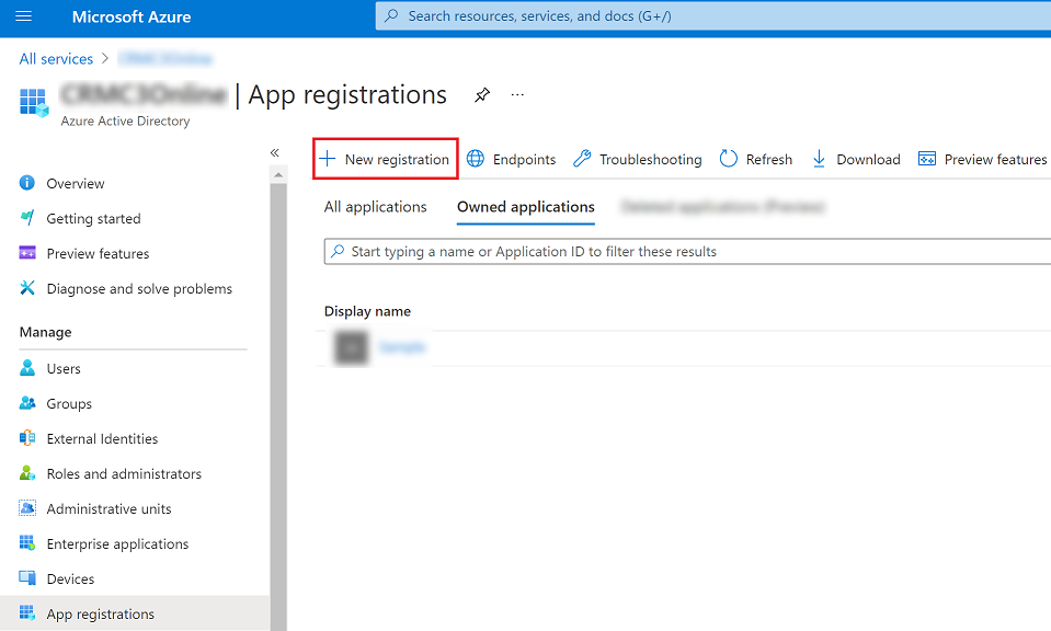 Screenshot of a new app registration.