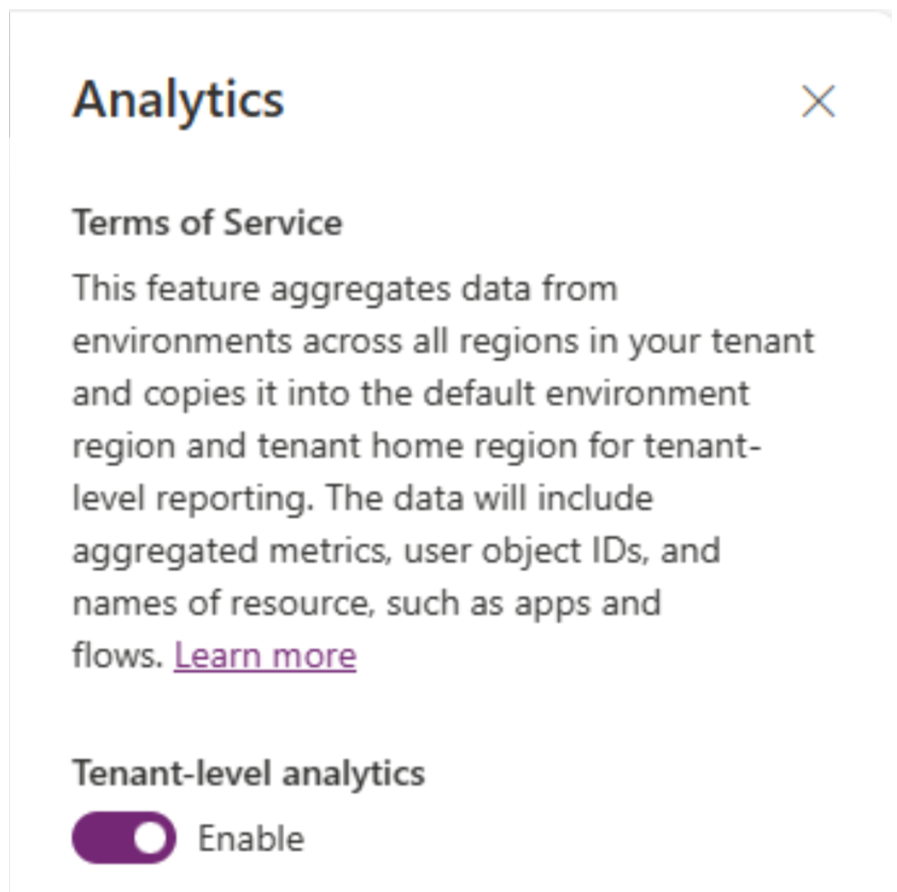 Select Enable to turn on tenant-level analytics.