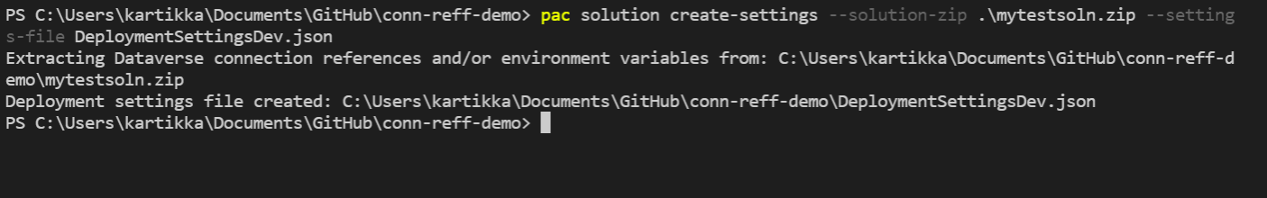PAC CLI create-settings command with solution zip file