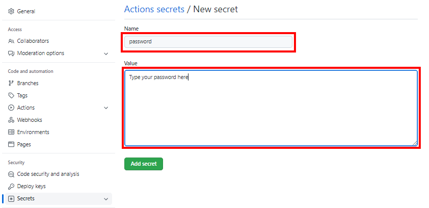 Create secret