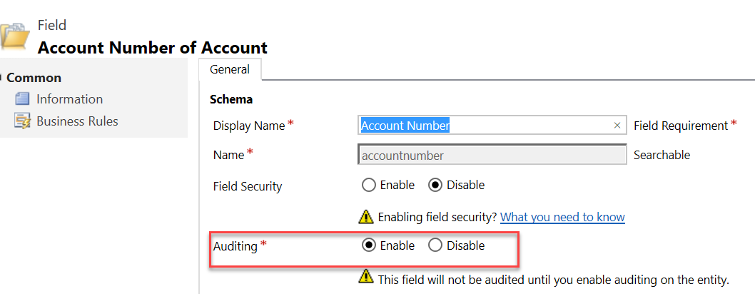 Enable field auditing.