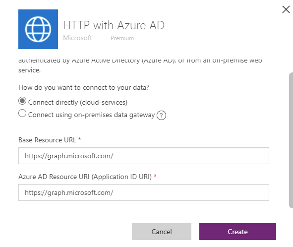 Establish an HTTP with Azure AD connection.