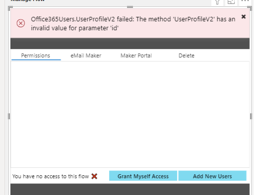 Select Admin - Access this flow to embed this app into Power BI. - Error 2