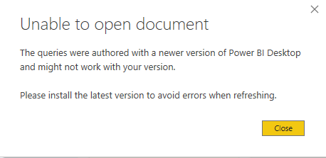Error message: Unable to open document.