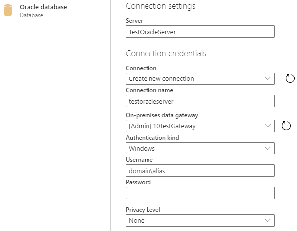 Enter Oracle database online connection.