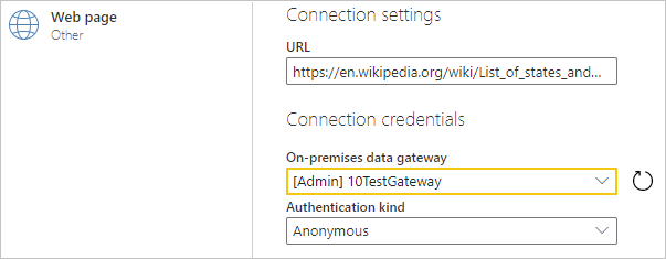 Enter your on-premises data gateway.