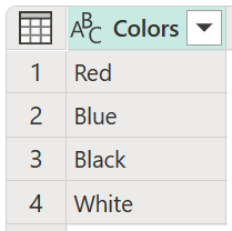 Sample Colors table containing four different colors.