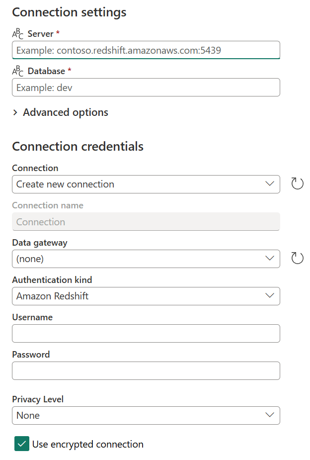 Connect to data source dialog with all information to create a new connection entered.