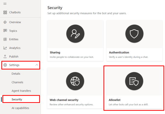 Screenshot highlighting the Allowlist tile on the Security page.