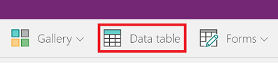 Add a Data table control to a screen.