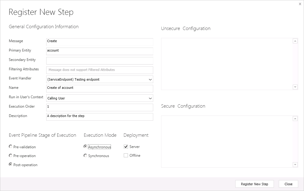 Creating a service endpoint step.