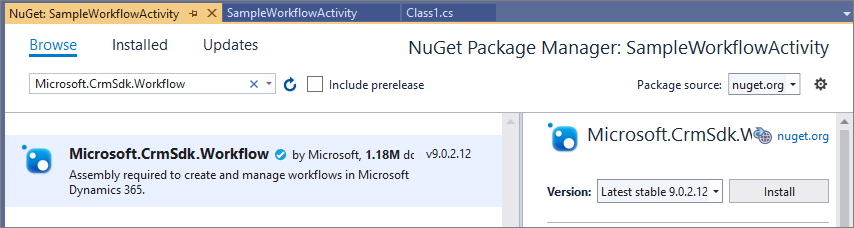Install Microsoft.CrmSdk.Workflow Workflow NuGet Package.