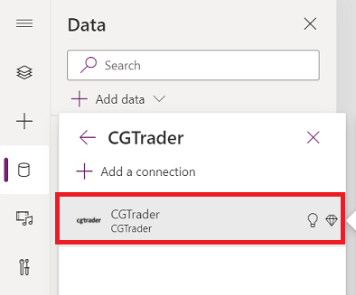 Screenshot of the Data Source panel when selecting a CGTrader connection instance