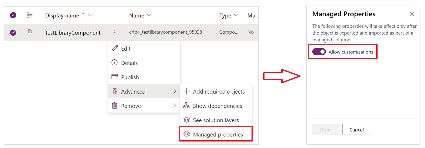 Allow customizations managed property for component library.