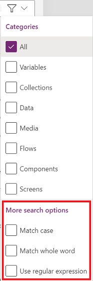More search options under Categories in the filter option.