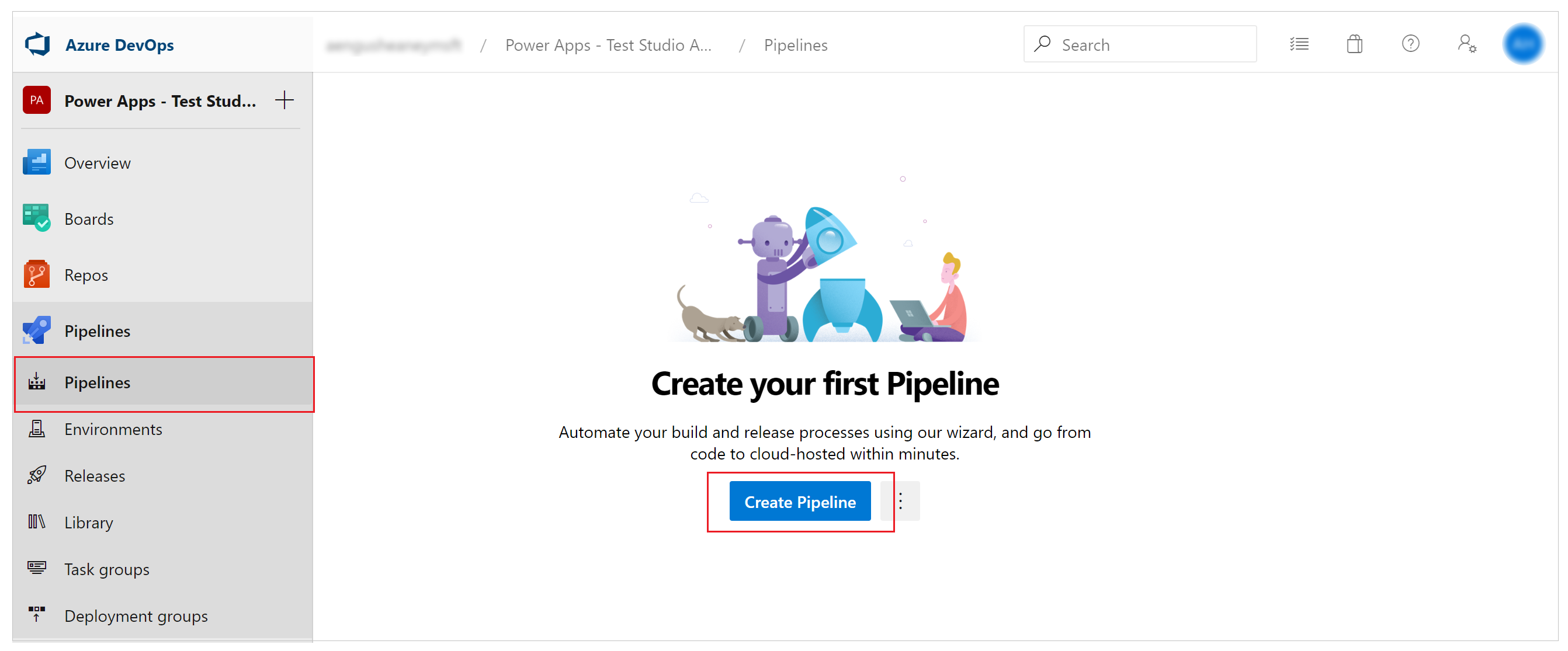 Select Create a pipeline.