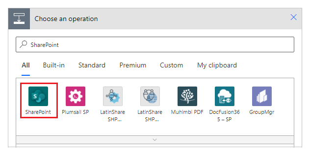 Search or choose SharePoint connector.