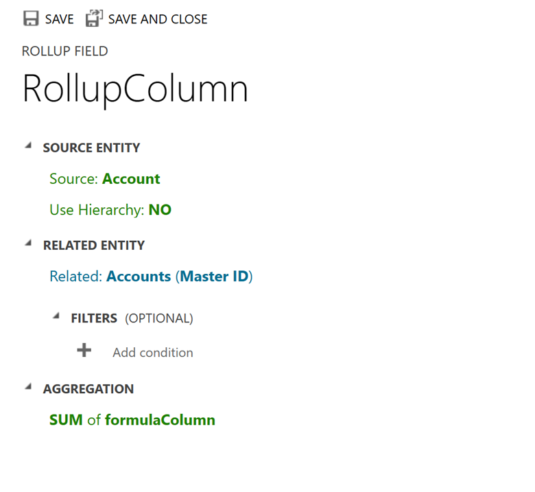 Example rollup column configuration
